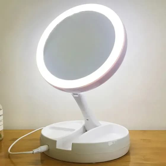 Espelho LED dobrável de dupla face com aumento