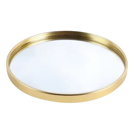 Bandeja decorativa espelhada redonda dourada