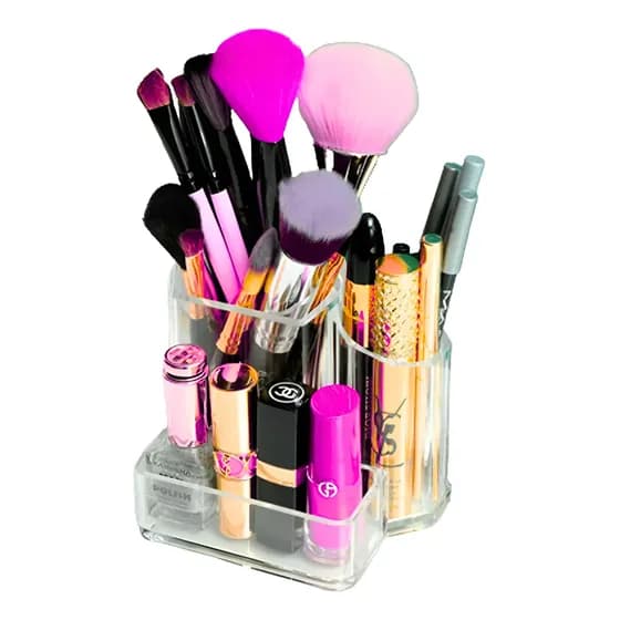 Porta-maquiagem acrílico com 3 compartimentos